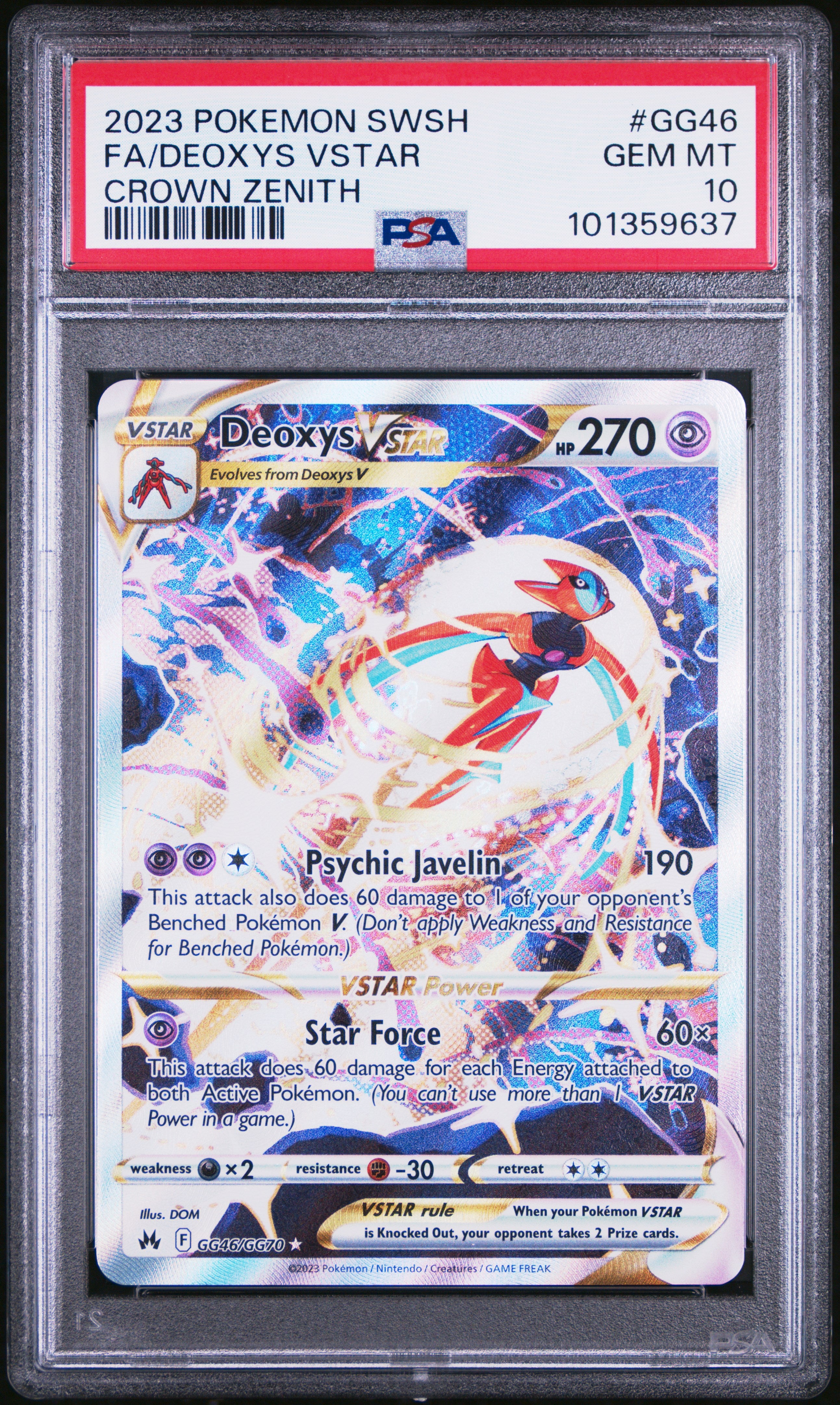 2023 Pokemon Sword and Shield Crown Zenith Full Art / Deoxys Vstar #GG46 PSA 10