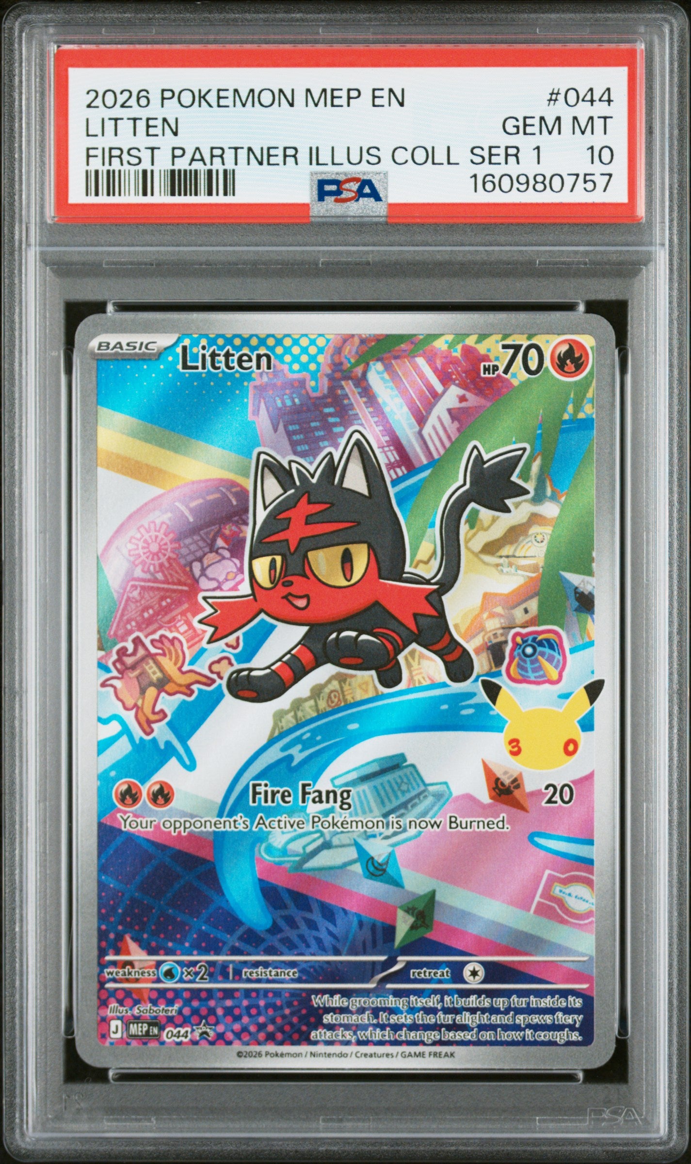2026 Pokemon Mep En-Me Black Star Promo Litten First Partner Illustration Collection Series 1 #044 PSA 10