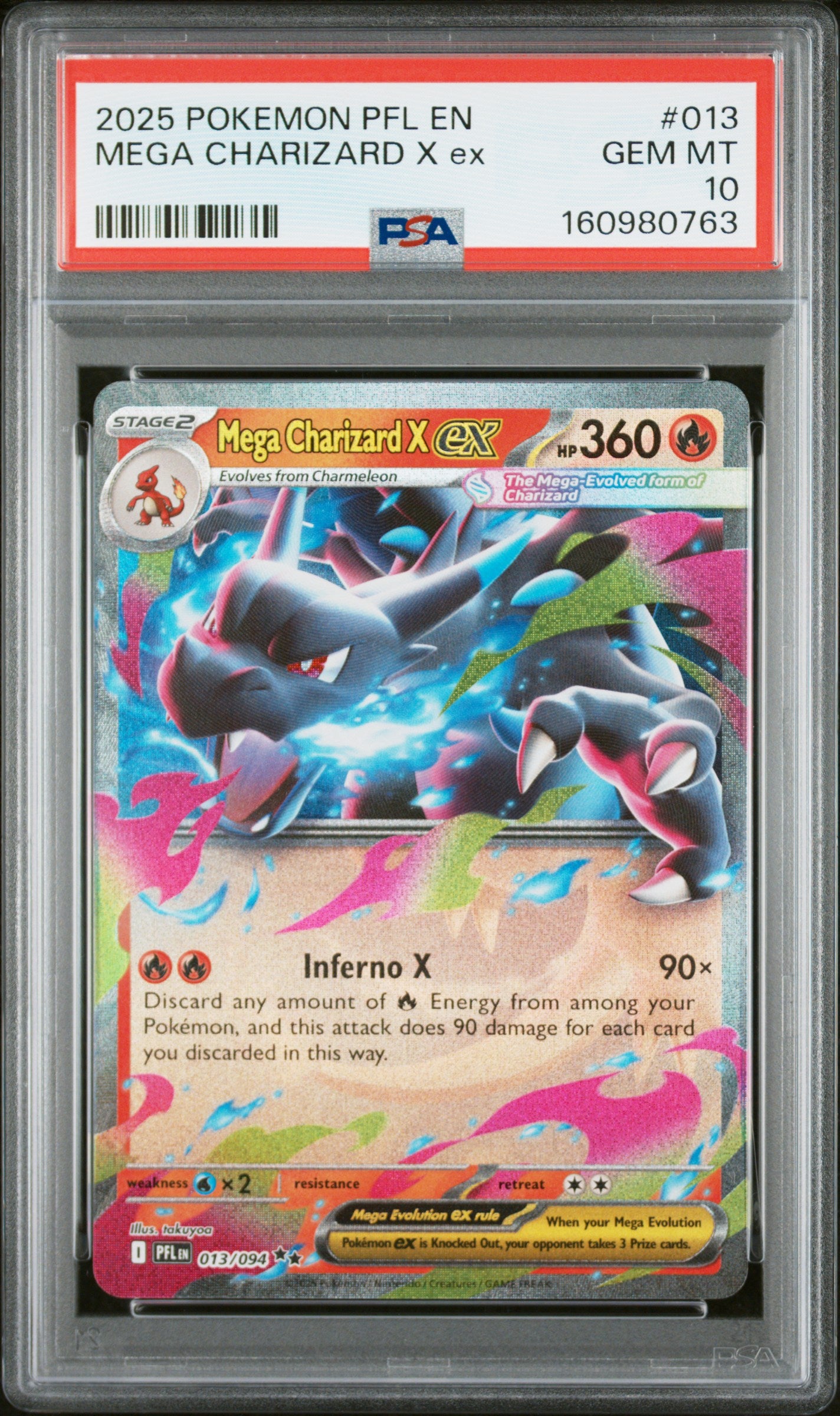 2025 Pokemon Pfl En-Phantasmal Flames Mega Charizard X Ex #013 PSA 10