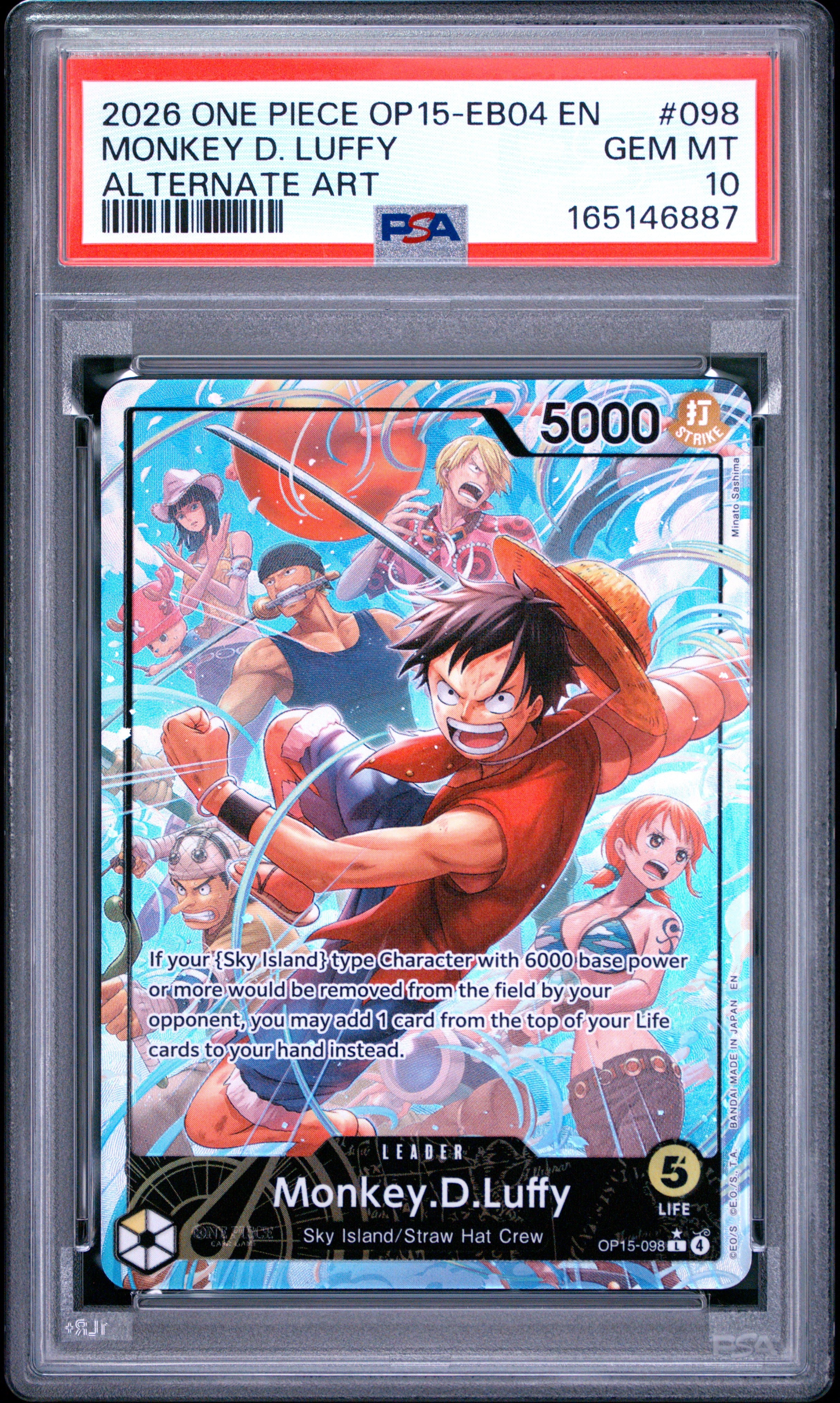 2026 One Piece Op15-Eb04-Adventure on Kami's Island Monkey D. Luffy Alternate Art #098 PSA 10