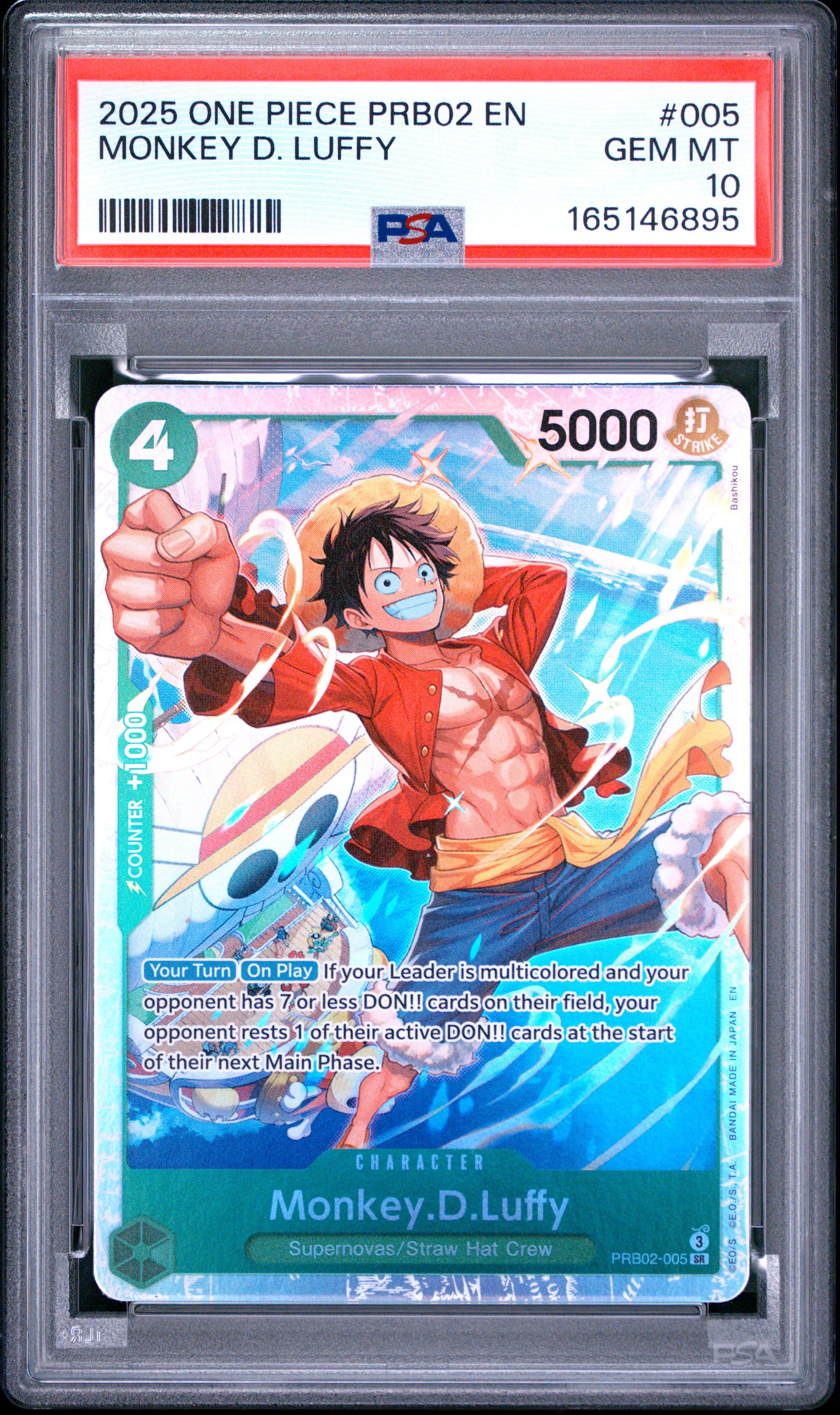 2025 One Piece Prb02-Premium Booster -One Piece Card the Best- Vol.2 Monkey D. Luffy #005 PSA 10