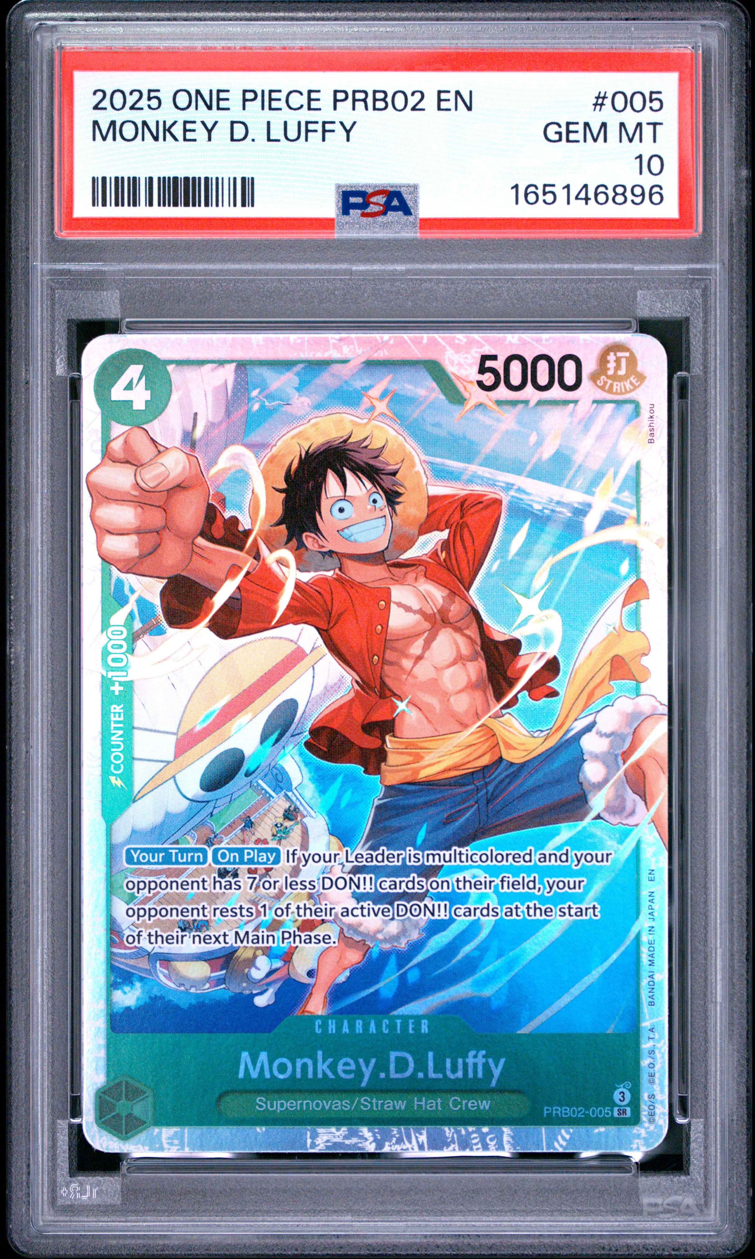2025 One Piece Prb02-Premium Booster -One Piece Card the Best- Vol.2 Monkey D. Luffy #005 PSA 10