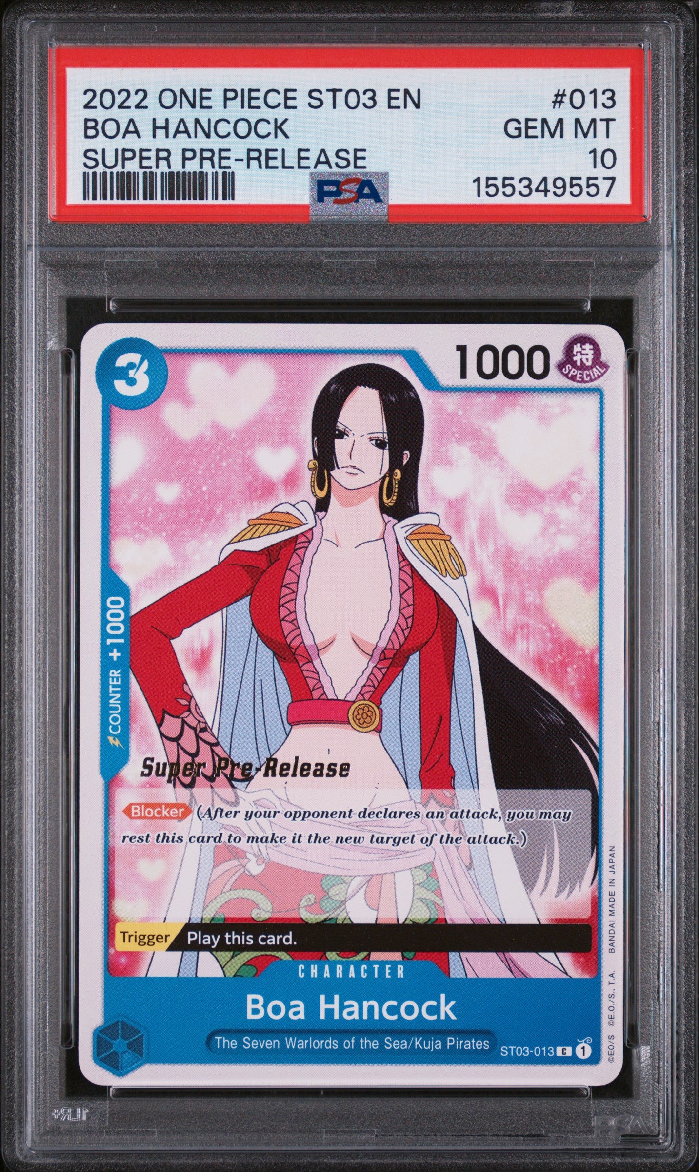 2022 One Piece Starter Deck St03-The Seven Warlords of the Sea Boa Hancock Super Pre-Release #13 PSA 10
