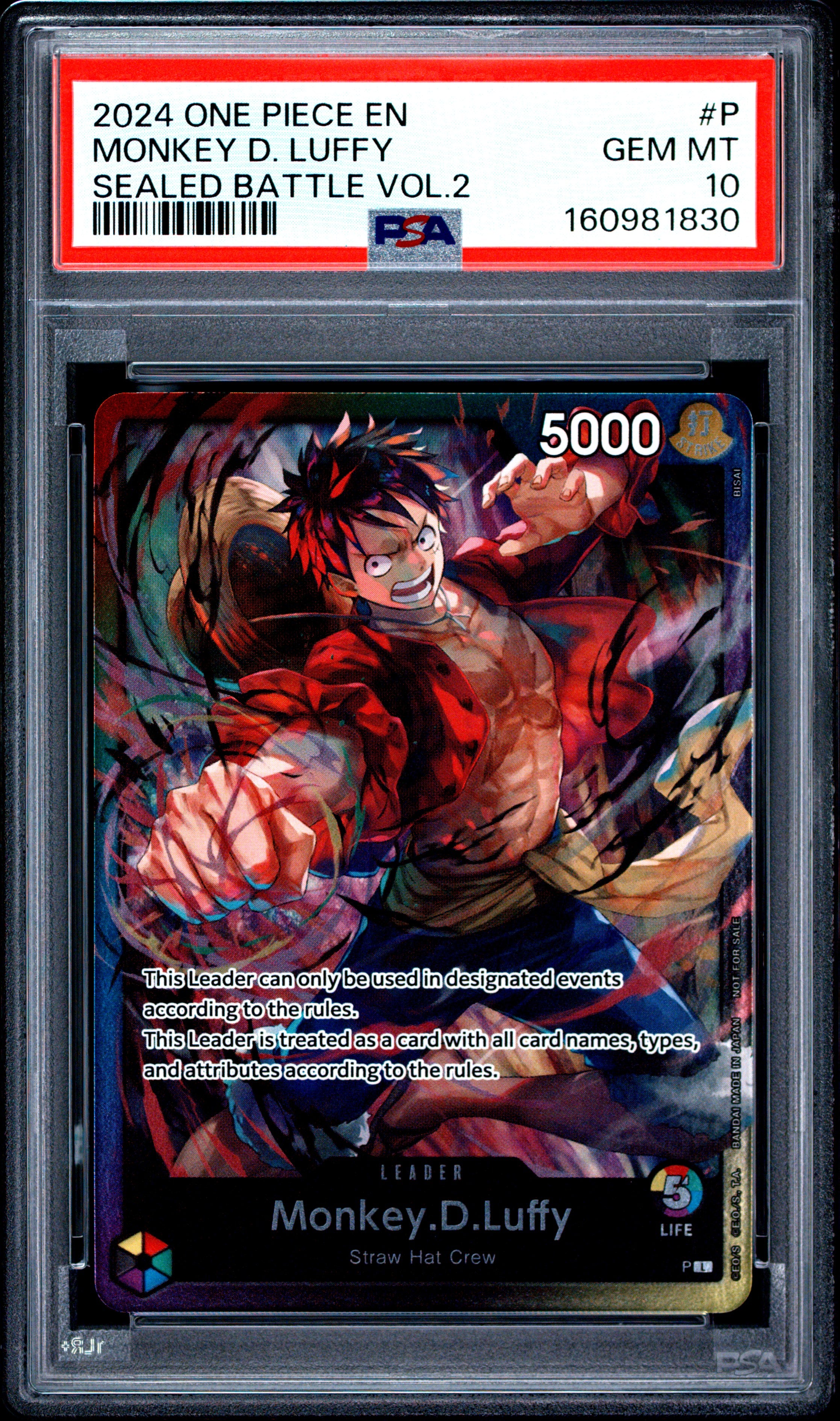 2024 One Piece Promos Monkey D. Luffy Sealed Battle Vol.2 #P PSA 10