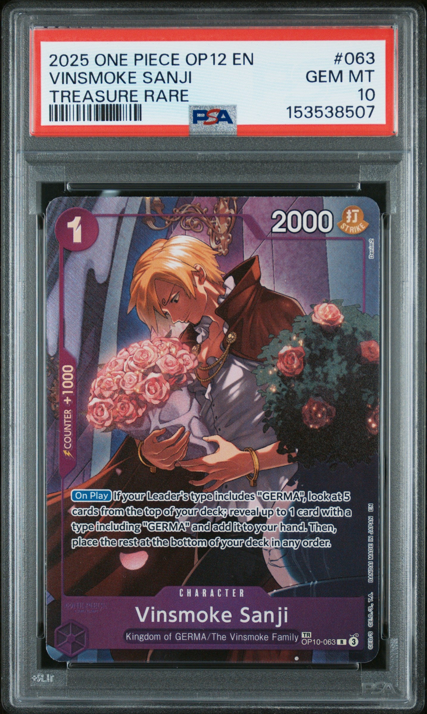 2025 One Piece Op12-Legacy of the Master Vinsmoke Sanji Treasure Rare #63 PSA 10