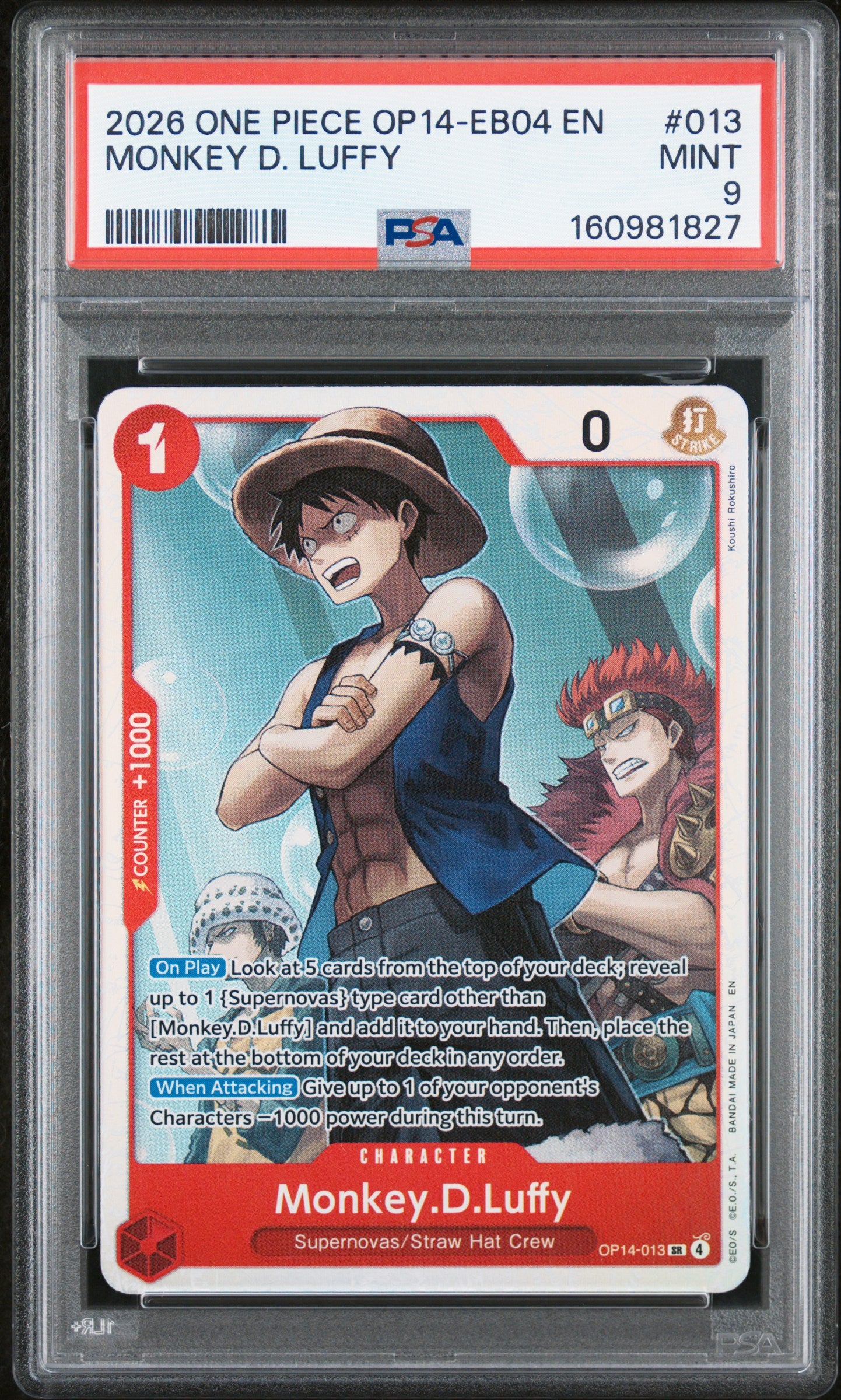 2026 One Piece Op14-Eb04-The Azure Sea's Seven Monkey D. Luffy #13 PSA 9