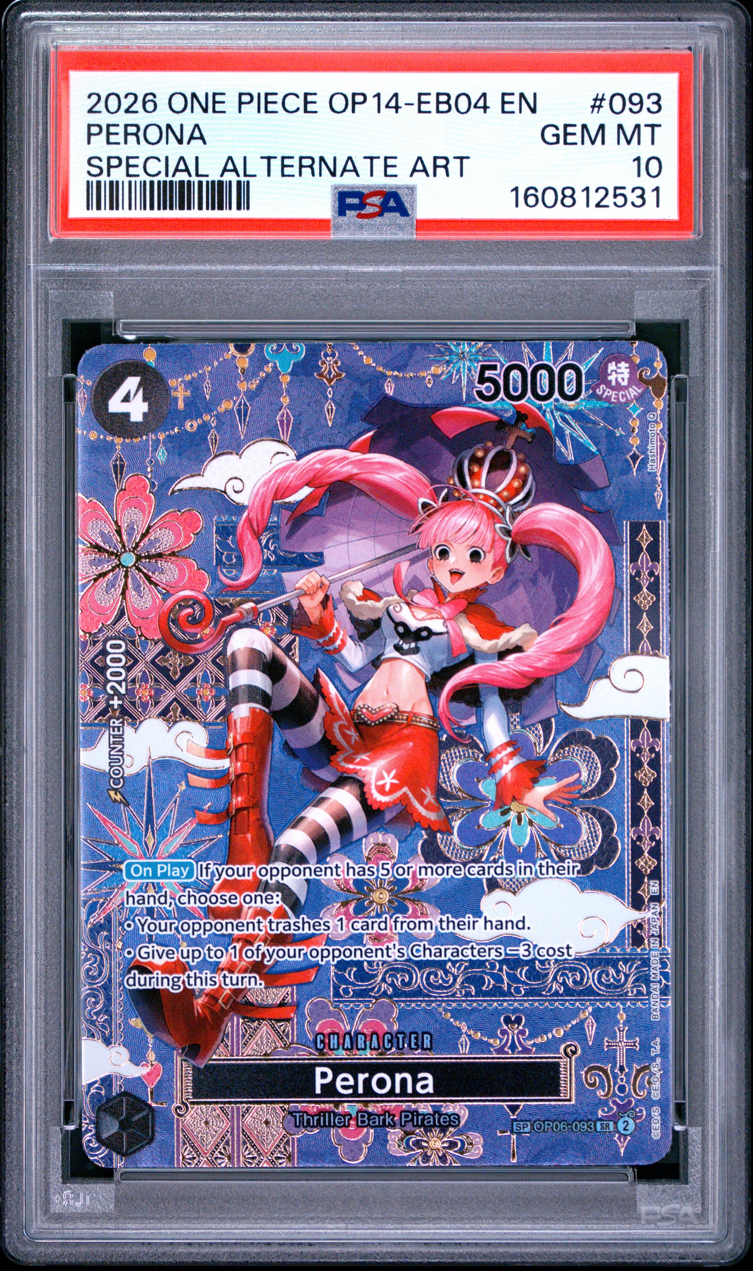 2026 One Piece Op14-Eb04-The Azure Sea's Seven Perona Special Alternate Art #93 PSA 10