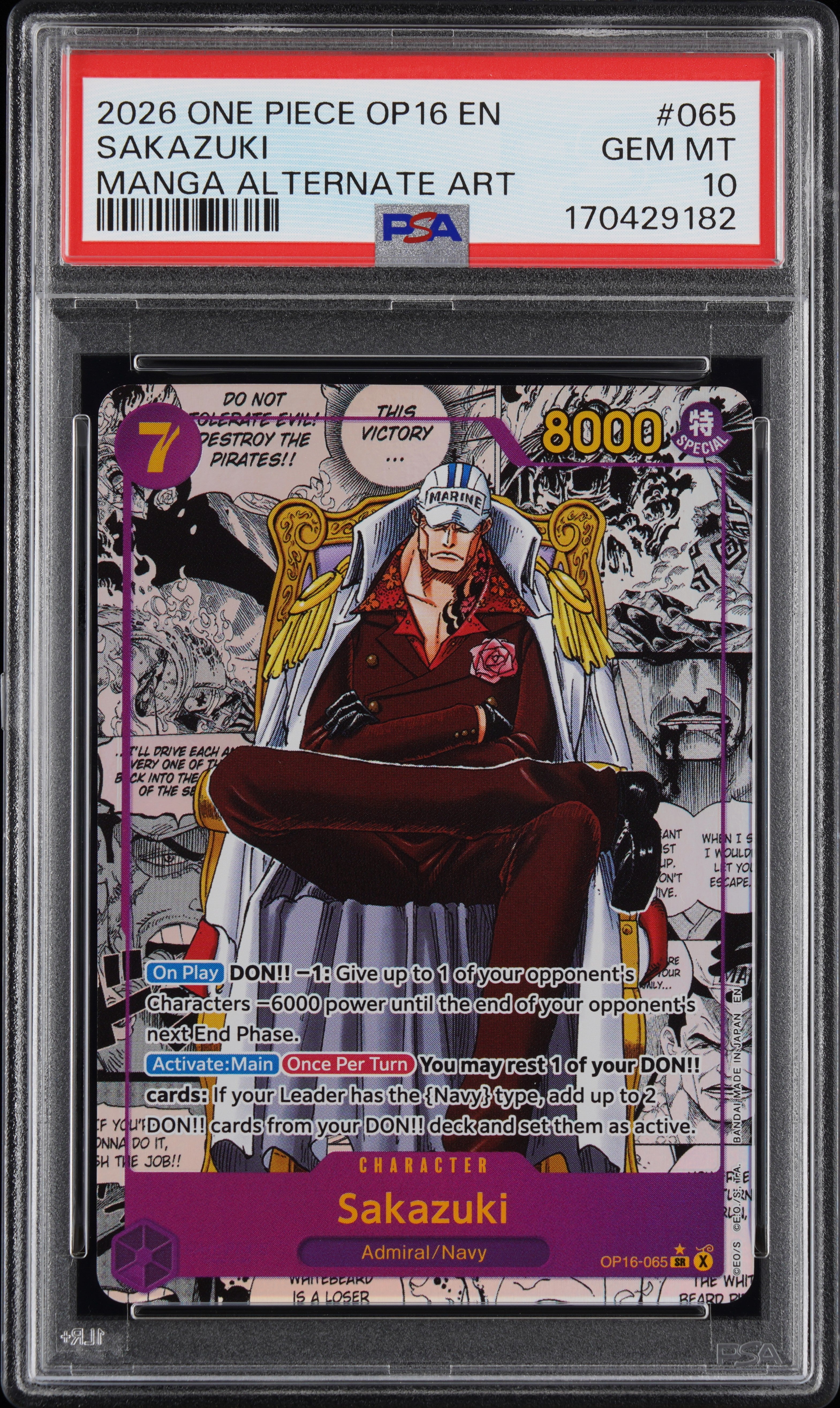 2026 One Piece Op16-The Time of Battle Sakazuki Manga Alternate Art #65 PSA 10