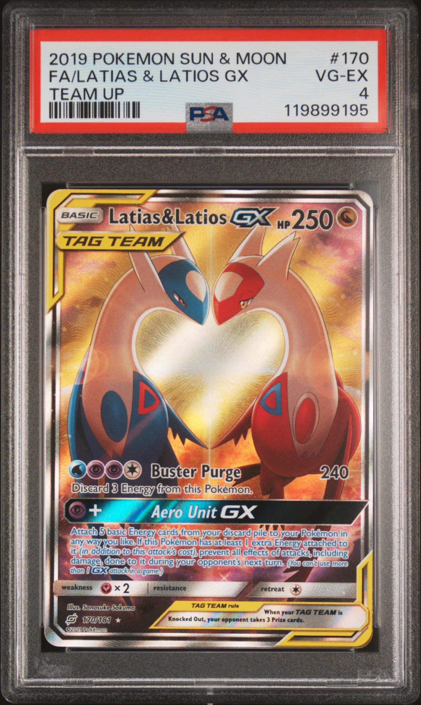 2019 Pokemon Sun & Moon Team Up Full Art / Latias & Latios Gx #170 PSA 4