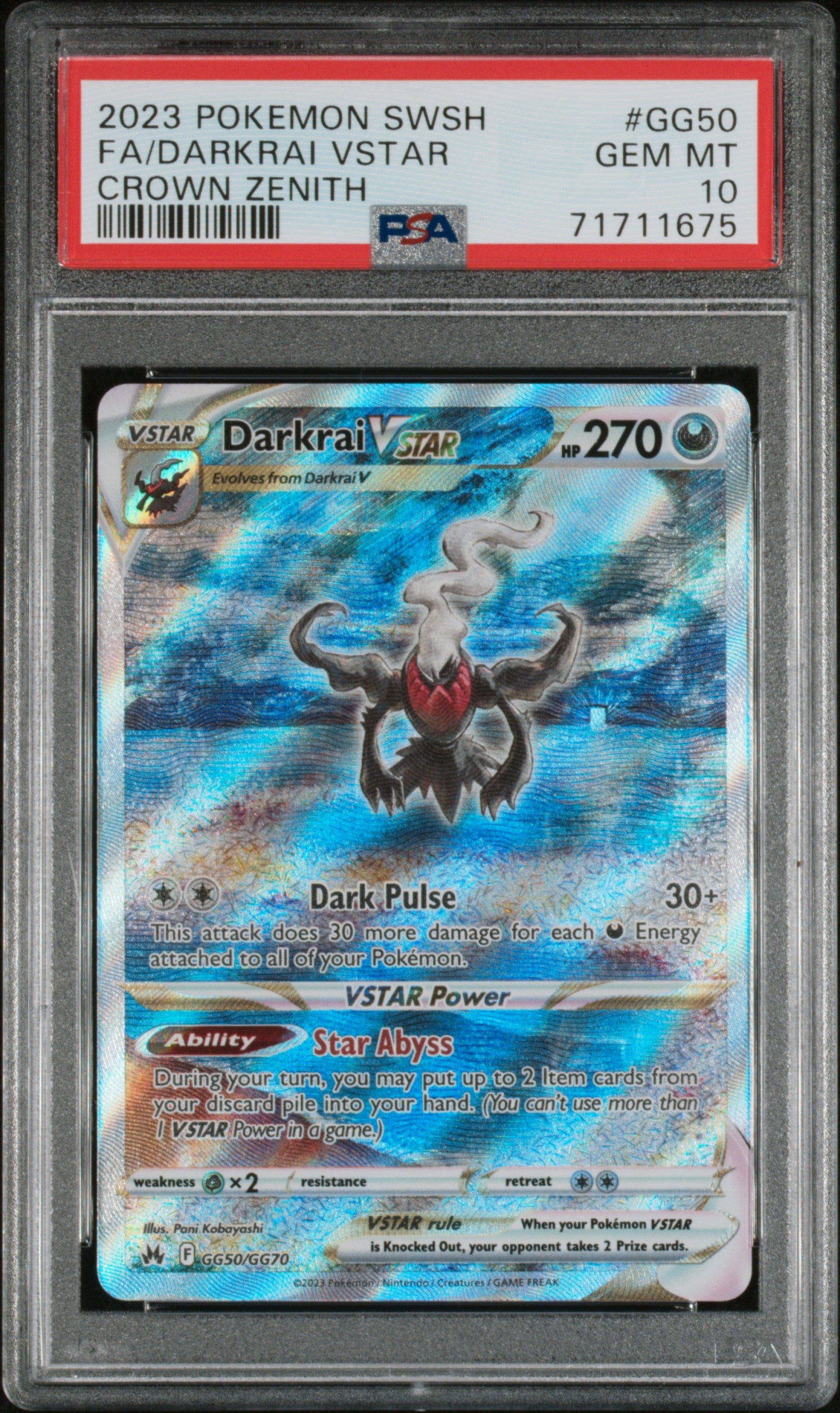 2023 Pokemon Sword and Shield Crown Zenith Full Art / Darkrai Vstar #GG50 PSA 10